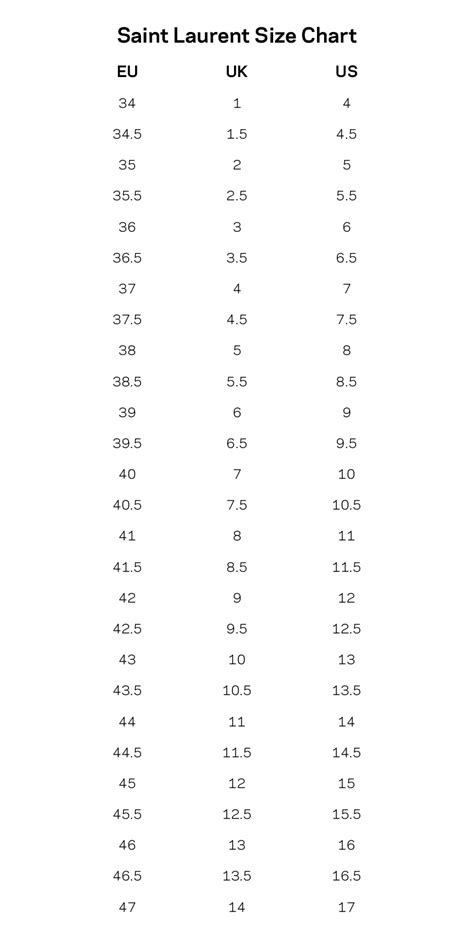 saint laurent shoe size chart.